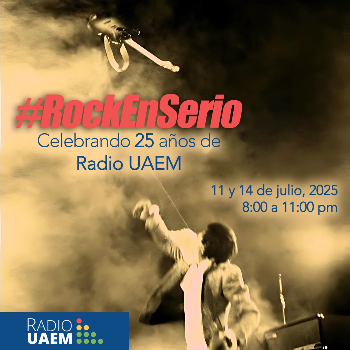 🎸 #RockEnSerio
En el marco de nuestro 25 aniversario, en Radio UAEM celebramos con lo que más nos mueve: la música.
Te invitamos a ser parte de esta transmisión especial dedicada al rock en todas sus formas.

Sintoniza, vibra y celebra con nosotros.
📻 25 años haciendo #radio.