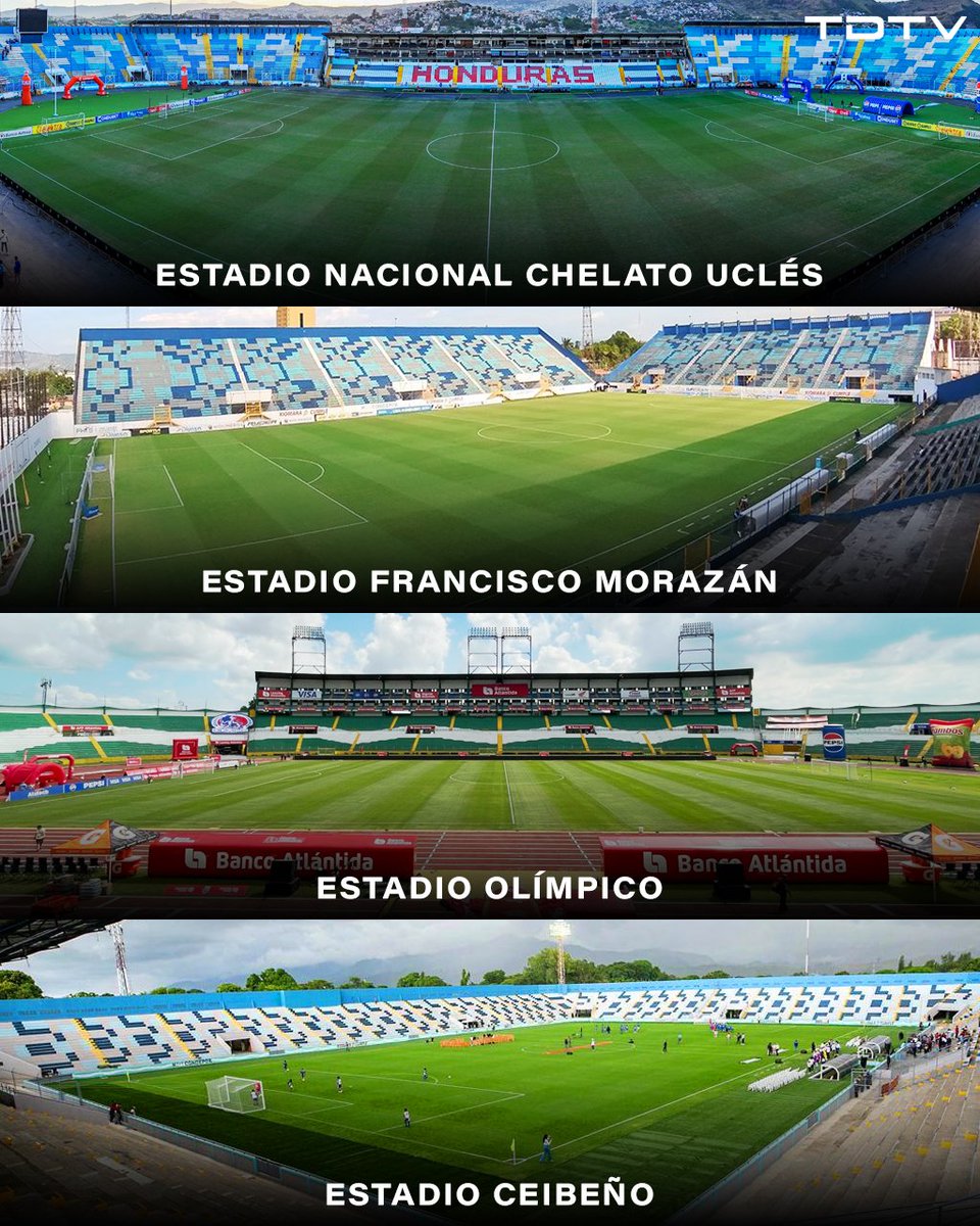 -Nacional 🏟✅️
-Morazán 🏟✅️
-Olímpico 🏟✅️
-Ceibeño 🏟✅️
