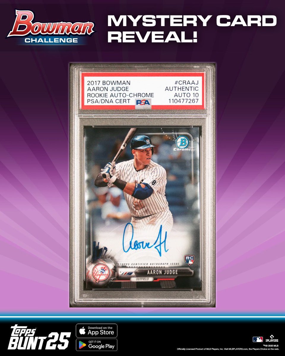 Which graded MLB Mystery Cards did fans pull in our Bowman Challenge? We're showing some off over the next few weeks! First up: a 2017 Bowman Chrome Aaron Judge Auto featuring the Which graded MLB Mystery Cards did fans pull in our Bowman Challenge? We're showing some off over the next few weeks! First up: a 2017 Bowman Chrome Aaron Judge Auto featuring the