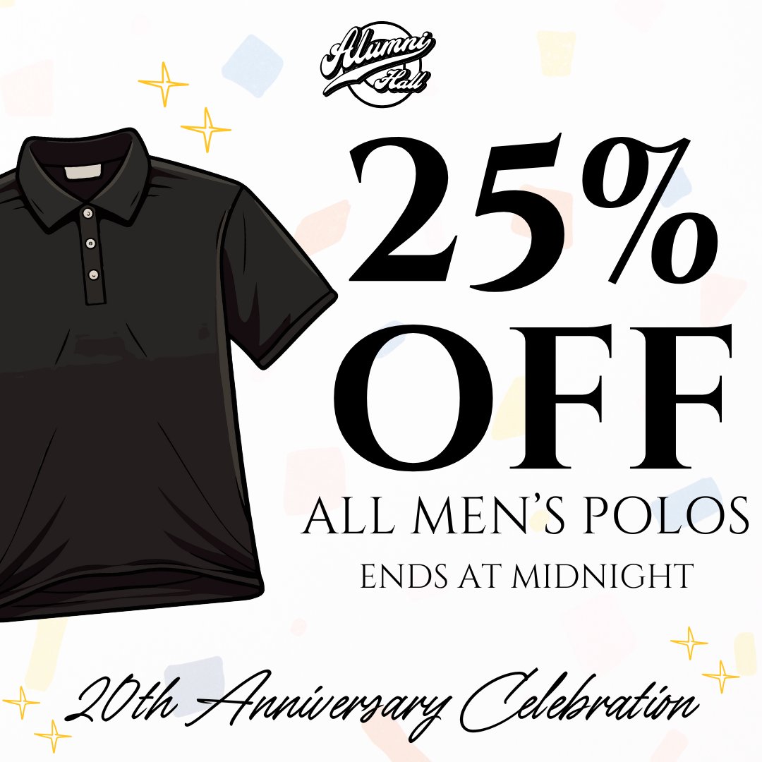 AlumniHallUNL's tweet image. FINAL HOURS to shop ALL men&apos;s polos 25% off! ⏳⭐
alumnihall.com