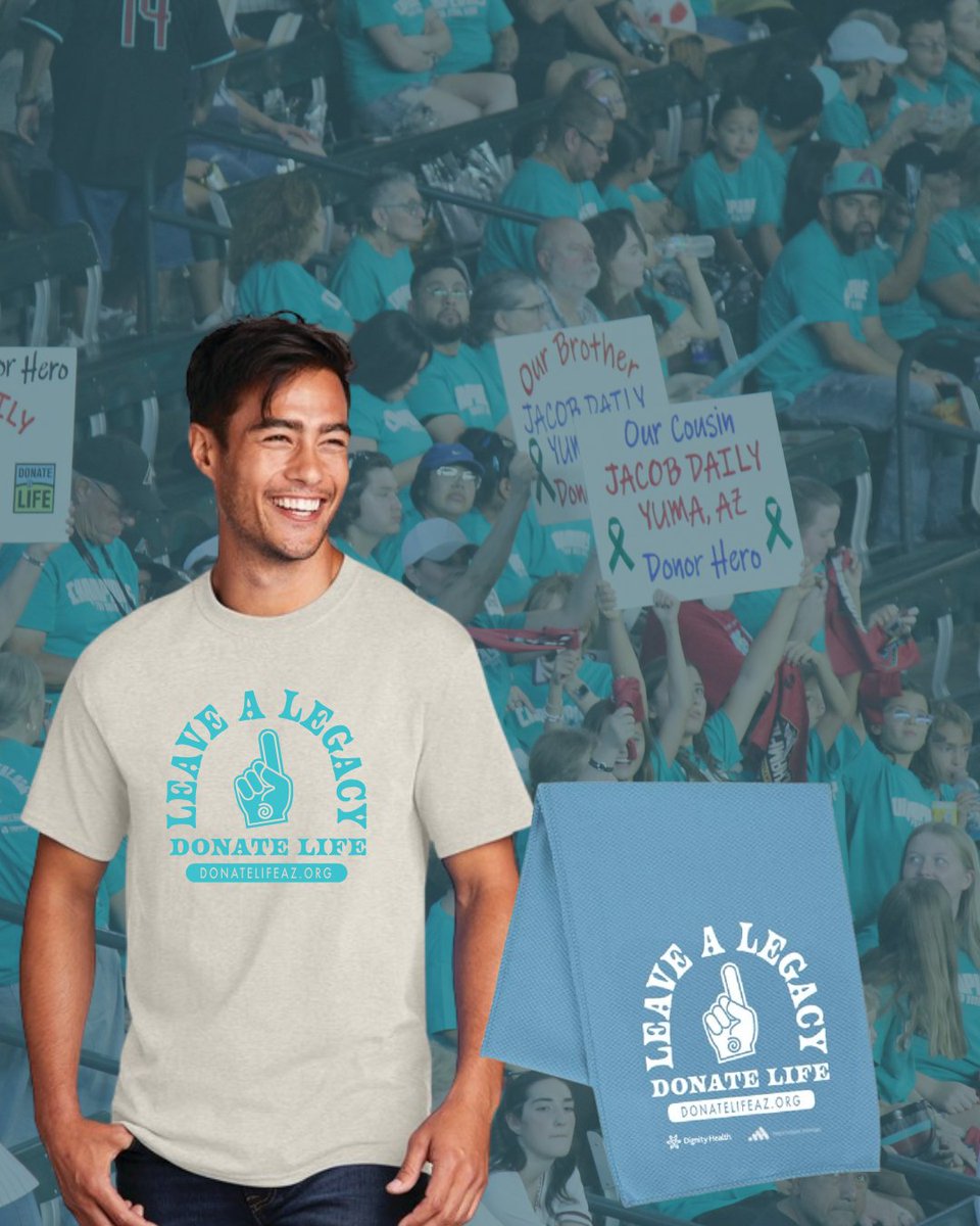 Donate Life Arizona (@donatelifeaz) on Twitter photo Your ticket to this year's Donate Life Day at the Arizona <a href="/Dbacks/">Arizona Diamondbacks</a> doesn't only buy you a seat to the game. It gets you this T-shirt AND cooling towel courtesy of @Pinnacletissue and @Dignityhealthaz! 🥳
Don't have your ticket yet? Snag yours today at dbacks.com/donatelife. Your ticket to this year's Donate Life Day at the Arizona <a href="/Dbacks/">Arizona Diamondbacks</a> doesn't only buy you a seat to the game. It gets you this T-shirt AND cooling towel courtesy of @Pinnacletissue and @Dignityhealthaz! 🥳
Don't have your ticket yet? Snag yours today at dbacks.com/donatelife.
