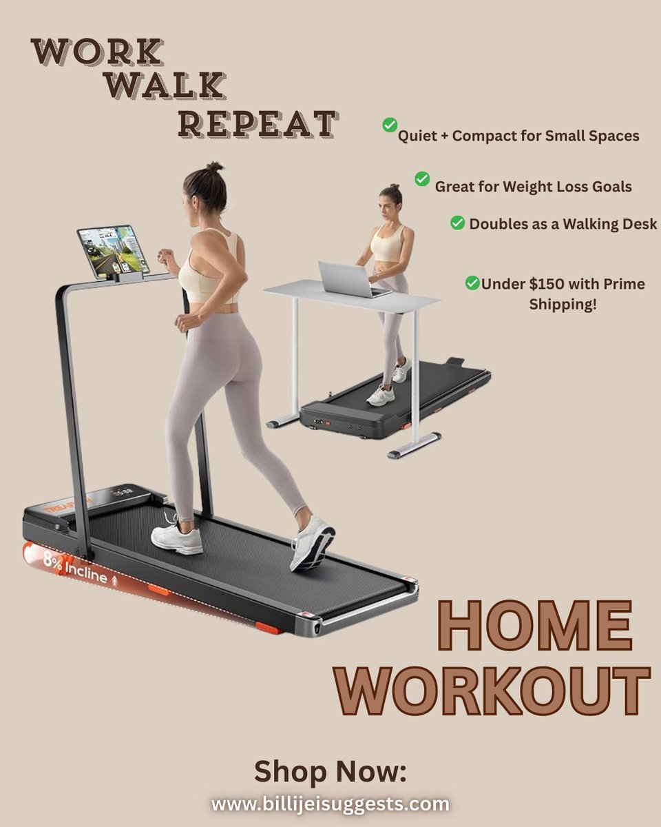 Billijei20's tweet photo. This under-desk treadmill = productivity + weight loss combo.💪✨
✨ Under $150 on my site: https://t.co/emIVZXJrvG
#WalkingPad #HomeWorkout #AmazonFinds https://t.co/jt6SY5zb1V