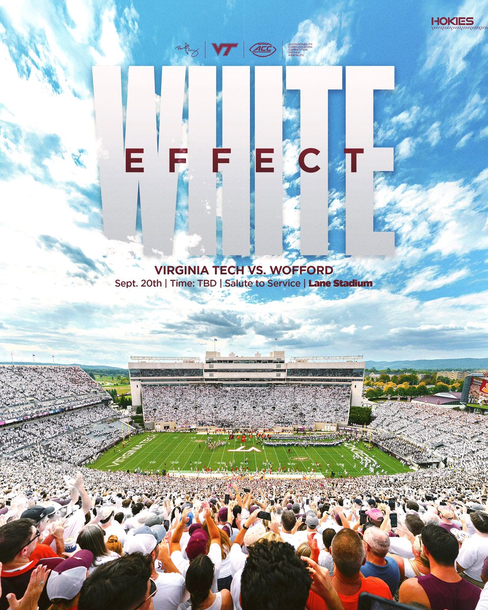 HokiesFB's tweet image. UNITE IN WHITE! Get ready to pack Lane Stadium in all white for Military Appreciation πͺ
#ThisIsHome | #TeamOverMe