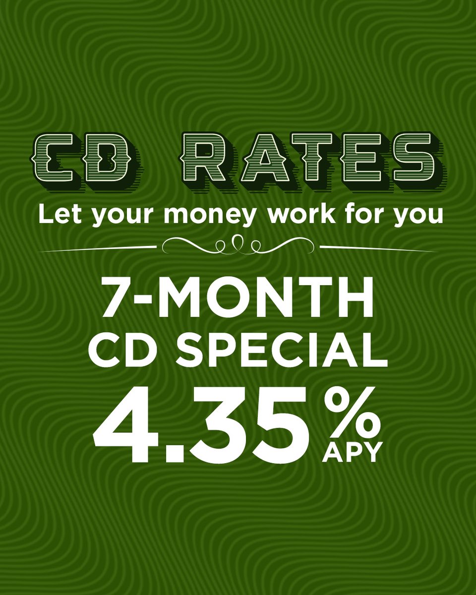 GoldenwestCU's tweet photo. 📣 New CD Special!
Lock in a 4.35% APY with our 7-Month Certificate — short term, strong return.
Start growing your savings today!
🔗Visit https://t.co/d6KzQM1Glr for more information
#CDSpecial #SavingsGoals #SmartMoney #GoldenwestCreditUnion https://t.co/Cna1J6YWk1