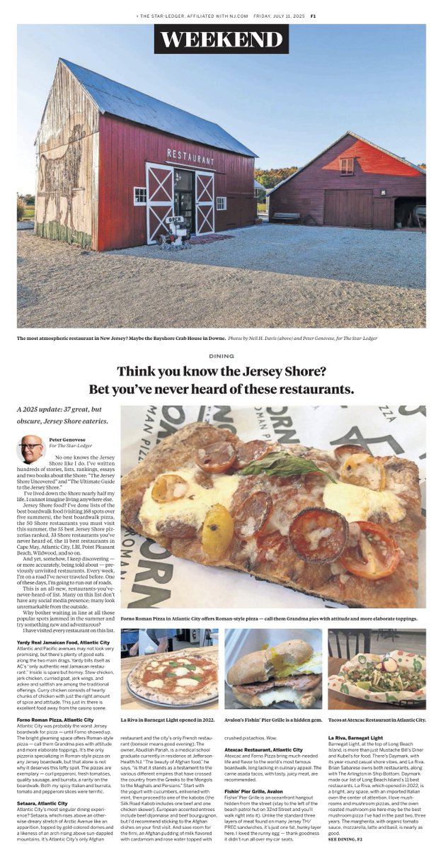 petegenovese's tweet image. No one knows the Jersey Shore like I do. Hundreds - thousands - of stories, two books, and so on. Here's a three-page spread in today's Star-Ledger (a shout-out to the editors who put it together). Do you have a favorite under-the-radar Shore restaurant? Come on, give it up!