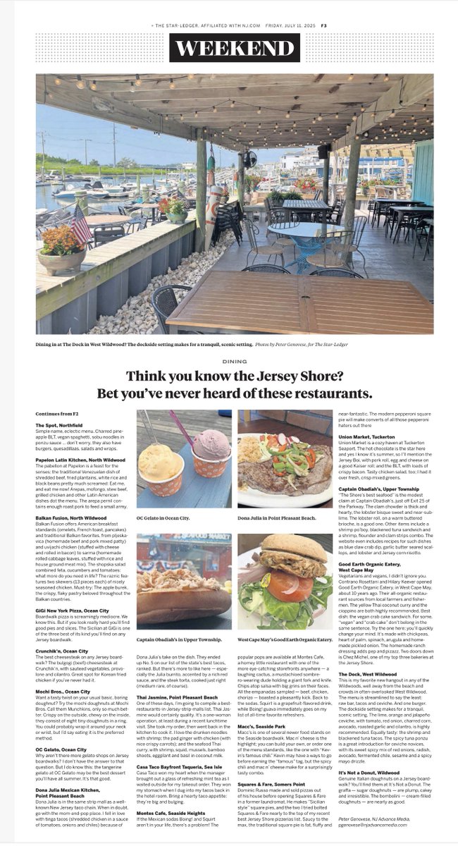 petegenovese's tweet image. No one knows the Jersey Shore like I do. Hundreds - thousands - of stories, two books, and so on. Here's a three-page spread in today's Star-Ledger (a shout-out to the editors who put it together). Do you have a favorite under-the-radar Shore restaurant? Come on, give it up!