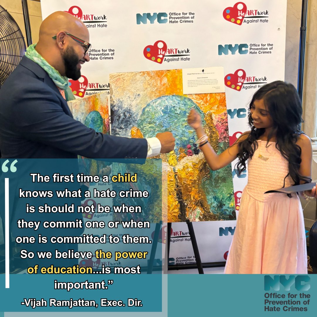 As we told <a href="/Gothamist/">Gothamist</a>/<a href="/WNYC/">WNYC 🎙</a>, the best way to prevent the hate crimes of tomorrow is to teach the youth of today.

Pictured: 5th grader Abigail Ramnarine, one of the <a href="/StopHateNYC/">NYC Office for the Prevention of Hate Crimes</a>'s HeARTwork Against Hate winners.