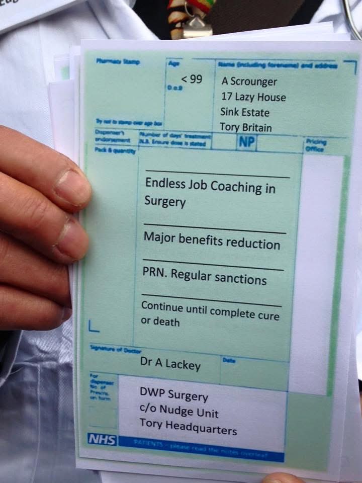 Dis_PPL_Protest's tweet photo. #DWP 
#WorkIsNotAHealthOutcome 

DPAC was part of a protest back in 2015 when Islington trialled job centre work coaches in the GP surgery 

That was 2015.   Here we are in 2025 with a Labour Government who are again telling GPs to prescribe work to disabled people https://t.co/h1VEAaigyz
