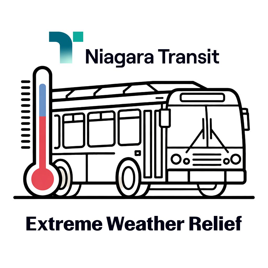 Niagara Transit offers free rides to designated public facilities during official Environment Canada weather advisories, including both cold weather advisories and heat warnings. These facilities provide essential shelter and comfort during extreme weather conditions. See details