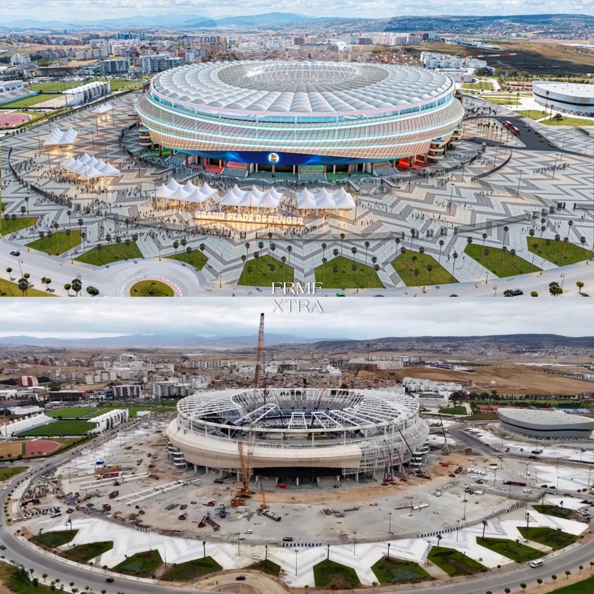 FRMFXtra's tweet photo. Stade Ibn Battouta de Tanger 🏟️🇲🇦

La maquette 🆚 La réalité.

⏳ https://t.co/ZJzK6hdZwx