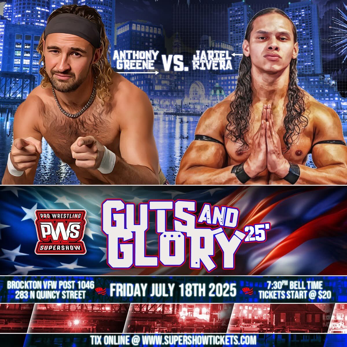 PWSupershow's tweet image. 🚨GUTS AND GLORY MATCH ANNOUNCEMENT🚨
"Alternative" Anthony Greene returns to Brockton on NEXT FRIDAY NIGHT to go one on one with Jariel Rivera! Tickets on sale now @ SupershowTickets.com