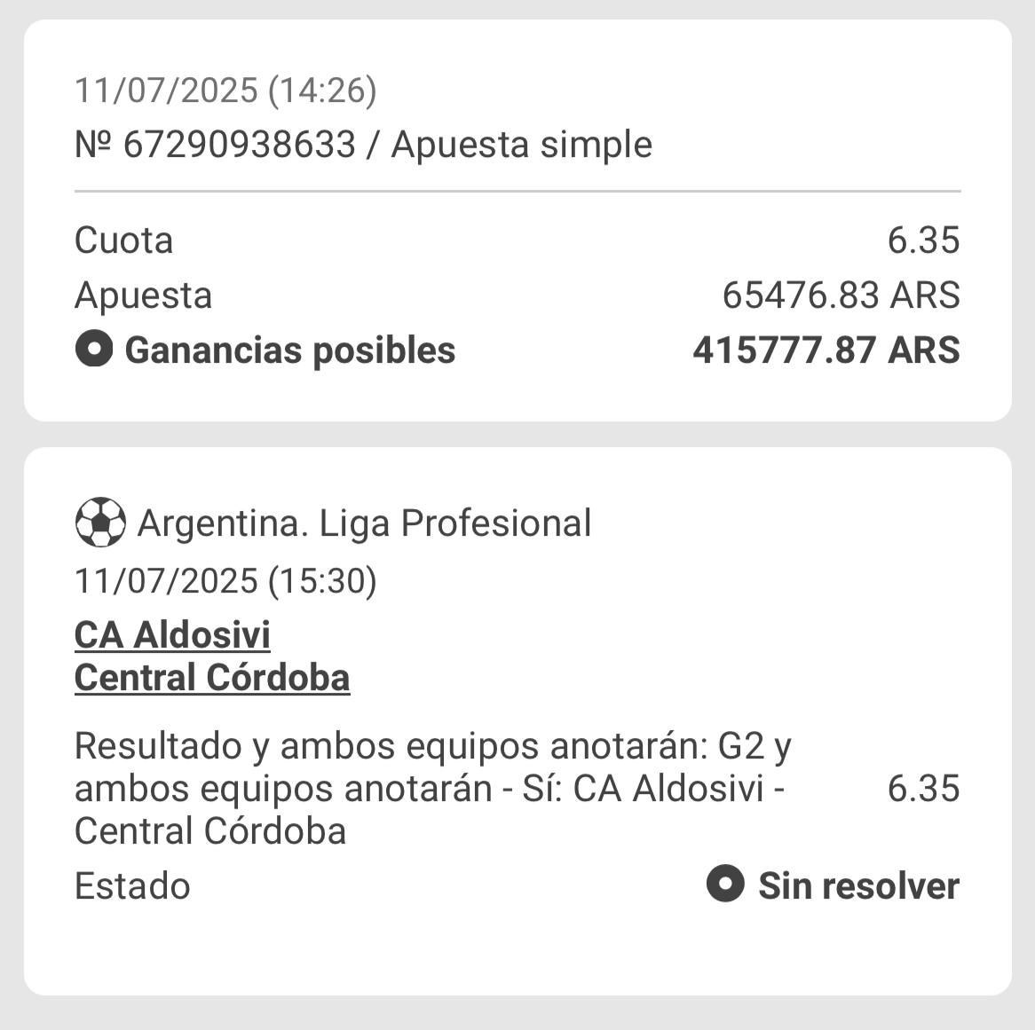 Hoy vuelve el #FutbolArgentino 🇦🇷

🦈 Aldosivi es de los equipos con menos jerarquía del torneo, realmente no tiene tanto recurso para debatir los partidos.

👉 GANA CENTRAL CORDOBA Y AMBOS MARCAN 
💸 Cuota x6.35
🪫 Stake 0.5

El ferroviario tiene plantel, esta compitiendo en