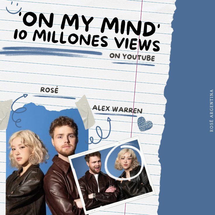 ROSEArgentinaa's tweet image. El Video Musical de Alex Warren &amp;amp; #ROSÉ &apos;On My Mind&apos; ha alcanzado los 10 MILLONES de vistas en Youtube! 🎉

#Alex_ROSÉ_OnMyMind