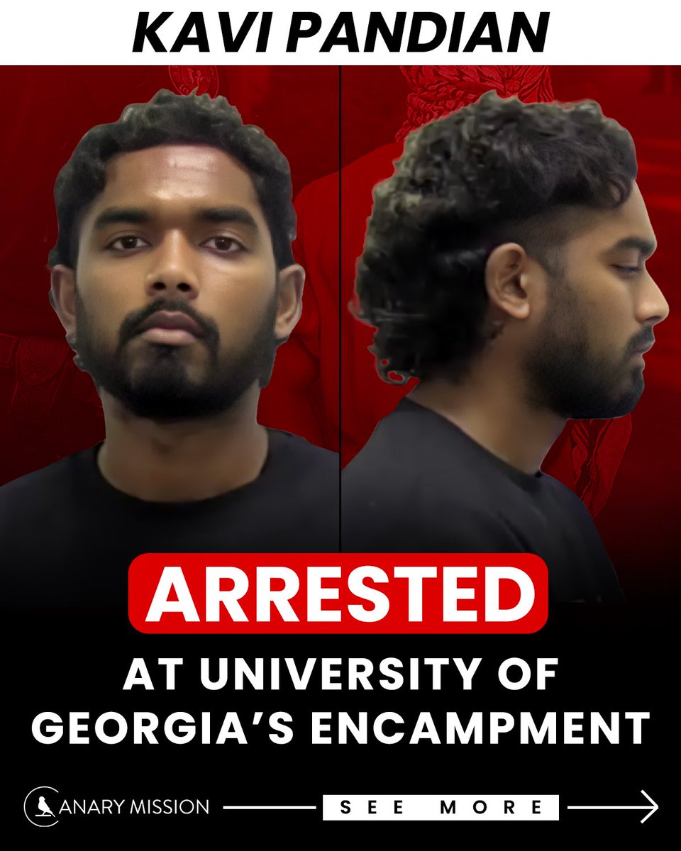 Meet Kavi Pandian.
One of 16 arrested at the University of Georgia’s swiftly dismantled pro-Hamas encampment.

Now an Associate Advisor at Katz-Moses Financial in Washington, D.C., he posts under the name “greatest country in the world” — while retweeting “Death to the IDF”