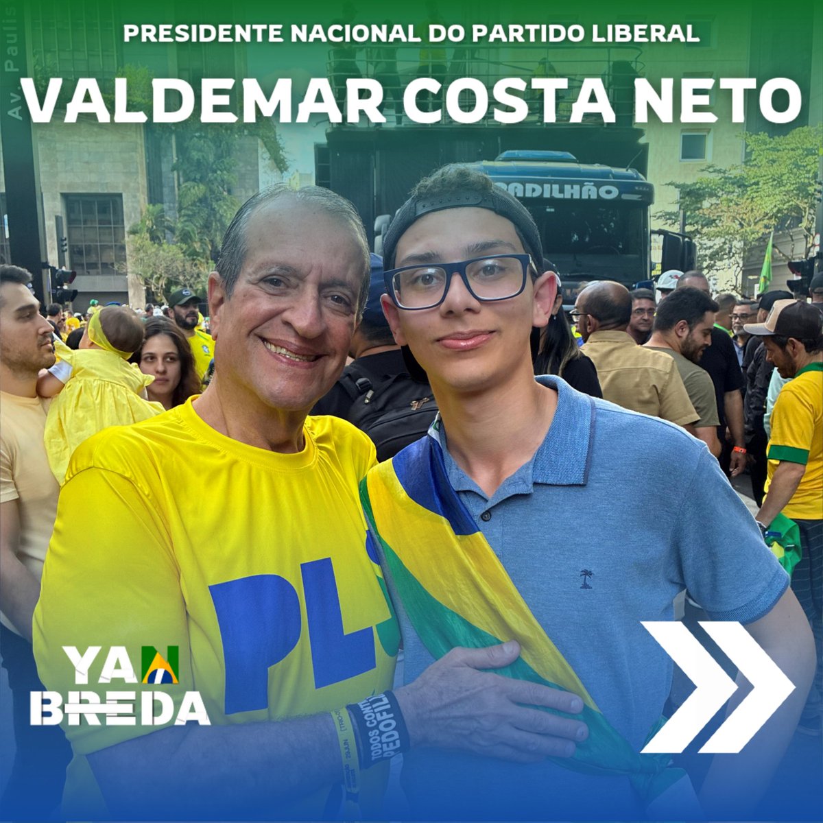 yanbredarj's tweet photo. Na Avenida Paulista ao lado do Senador Flávio Bolsonaro, Governador Tarcísio de Freitas, Presidente Nacional do PL Valdemar Costa Neto e o Pastor Silas Malafaia! 🇧🇷

O Brasil tem jeito, o futuro é verde e amarelo! Justiça Já!

Defenda o Brasil do PT
FORA LULA
BOLSONARO
ANISTIA JÁ https://t.co/Y3IW4RMqfH