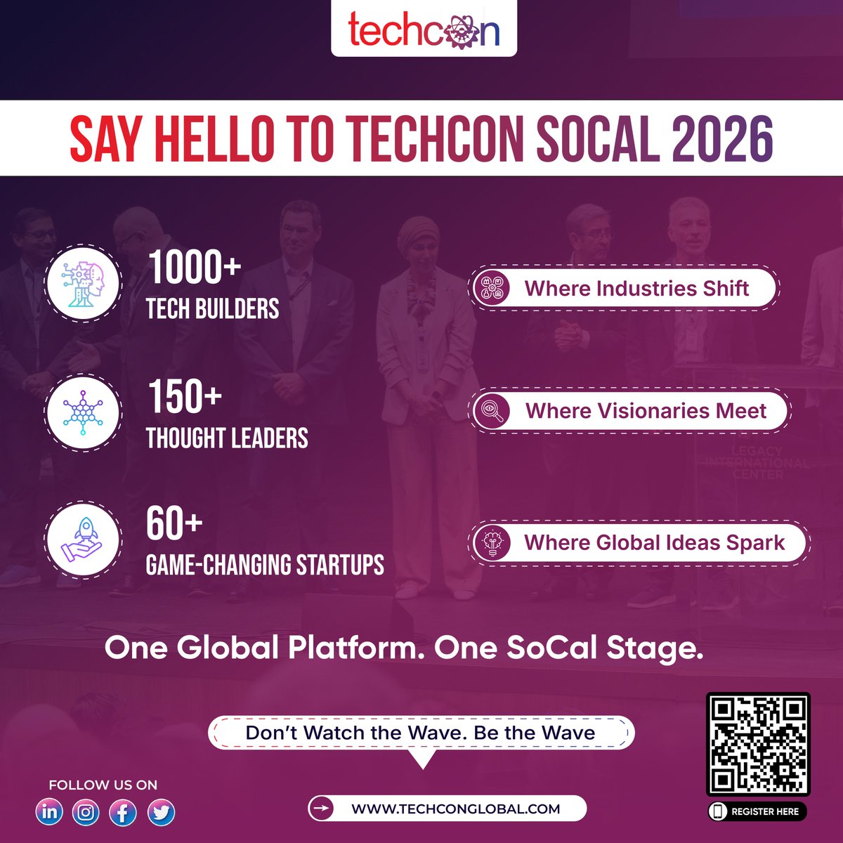 TechCon_Global's tweet photo. ๐ Say hello to the future of innovation.
At #TechConSoCal2026, 1000+ builders, 150+ thought leaders & 60+ startups unite to ignite whatโs next.
๐ One platform. One stage. Infinite impact.
Be the wave. ๐
#GlobalInnovation #FutureOfInnovation #StartupEcosystem #InnovationConference #NextBigThing