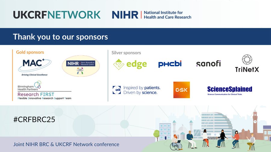 NIHR_UKCRFN's tweet photo. We're gearing up for the #CRFBRC25 conference and want to extend a huge thank you to our incredible sponsors - your support makes this event possible and helps us bring together the brightest minds in the field 🙏   Can't wait to welcome everyone in Birmingham on Monday! https://t.co/FW0SKVLA5P
