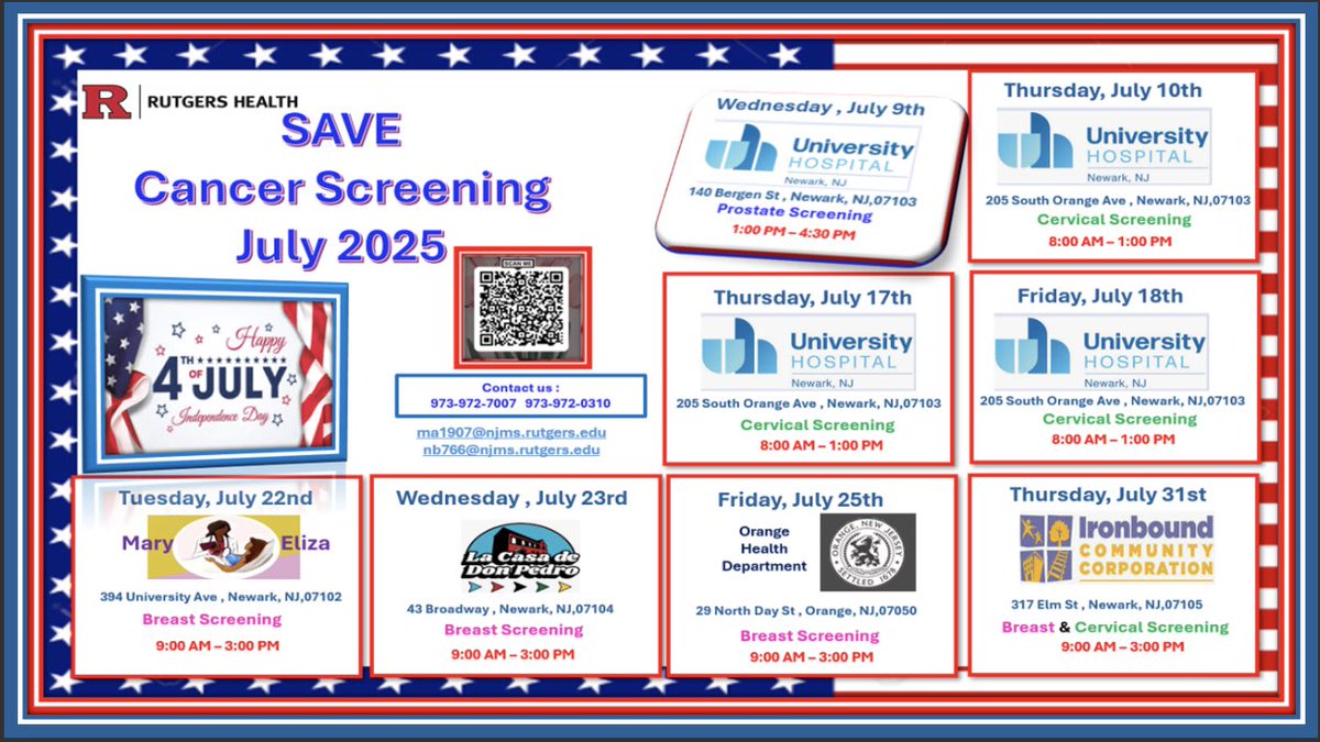 EssPasWell's tweet photo. The July 2025 SAVE Cancer Screening calendar is now available! Please see the flyer for the July events, locations, and contact information 🎉 https://t.co/49hWUYXcpw