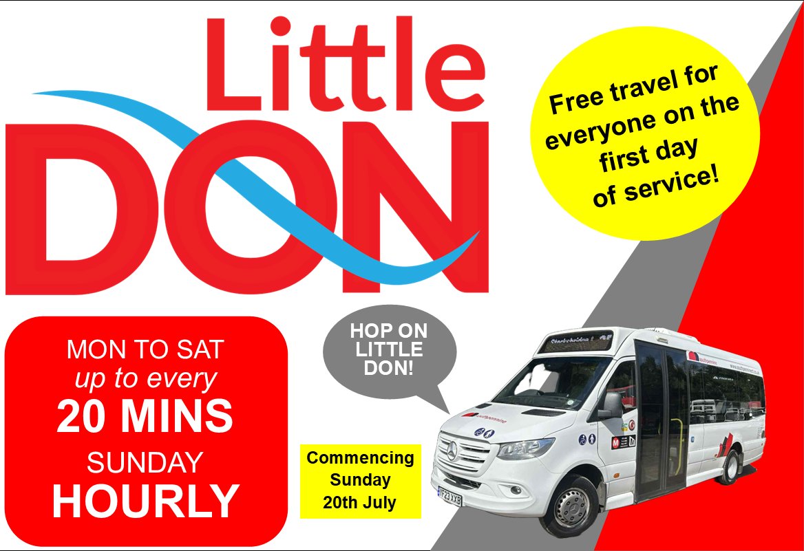 Something new for Stocksbridge... coming very soon. The new Little Don network of bus services are arriving on Sunday 20th July, with free travel for everyone on the first day of service.

Check back for more details soon.