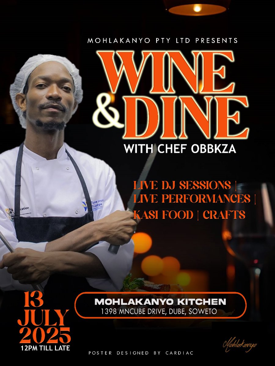Sunday Vibe 🍽️🍷 | Foodies, assemble! Chef <a href="/obbkza/">Chef Obbkza</a> is serving up something special this Sunday at Mohlakanyo Kitchen. Don't miss out on the soulful music, kasi food, crafts and community.  #WineAndDineWithChefObbkza