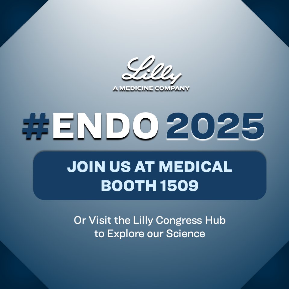 LillyMedical's tweet image. We are excited to join the endocrine community at ENDO 2025!
Visit us at Medical Booth 1509 or head to our Lilly Congress Hub to explore our obesity research. Learn more: e.lilly/3Iq0gqV