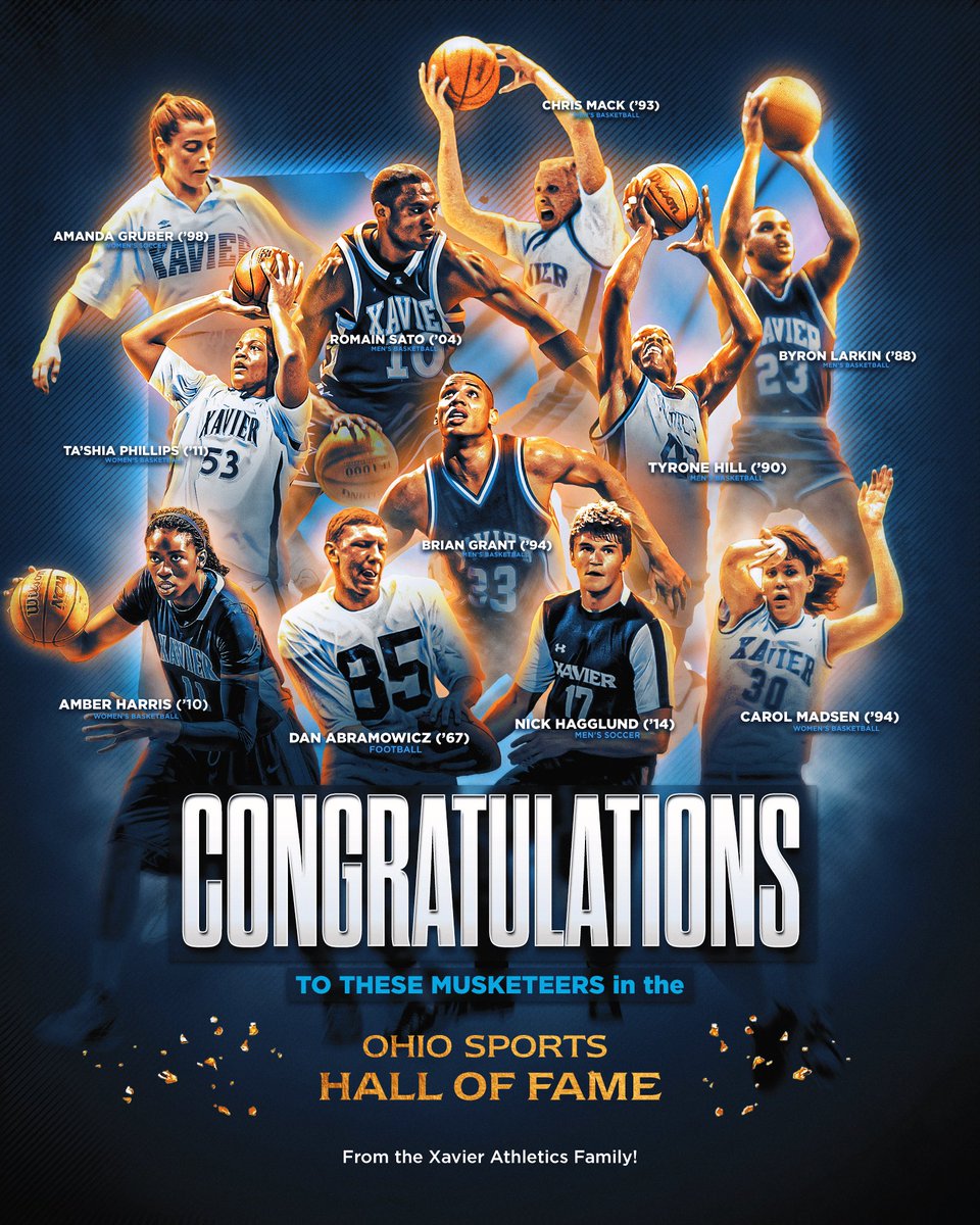 XUAthletics's tweet image. ⚔️ | Congrats to the 11 former Xavier stars that will be honored this month by the Ohio Sports Hall of Fame!
✍️ | bit.ly/4ll7f2X
#LetsGoX