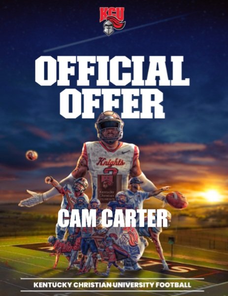 Cam Carter (@camc2026) on Twitter photo After a great conversation with <a href="/TroyerNolan/">Coach T</a> I'm blessed to receive an offer from Kentucky Christian.
<a href="/StXFB/">Bomber Football</a> <a href="/COACHSPECHT28/">Steve Specht</a> <a href="/CoachWoltz/">Coach Woltz</a> <a href="/coachrklotz18/">Robert Klotz</a> <a href="/RUNBYU/">COACH T, M.Ed., HSSCC, USAW,FMS</a> <a href="/GoKnightsFB/">KCU Football</a> After a great conversation with <a href="/TroyerNolan/">Coach T</a> I'm blessed to receive an offer from Kentucky Christian.
<a href="/StXFB/">Bomber Football</a> <a href="/COACHSPECHT28/">Steve Specht</a> <a href="/CoachWoltz/">Coach Woltz</a> <a href="/coachrklotz18/">Robert Klotz</a> <a href="/RUNBYU/">COACH T, M.Ed., HSSCC, USAW,FMS</a> <a href="/GoKnightsFB/">KCU Football</a>