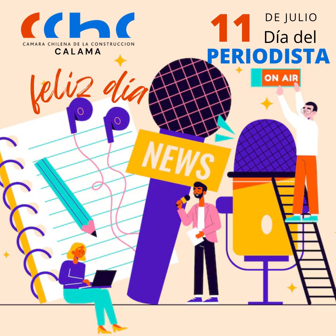En este Día del Periodista Pdta Cristina Araya Mesa Directiva y Consejo Regional <a href="/CChCCalama/">CChC Calama</a> saludan y reconocen a todas y todos quienes, desde los medios de comunicación, aportan con profesionalismo y vocación a construir una sociedad más informada, participativa y consciente.