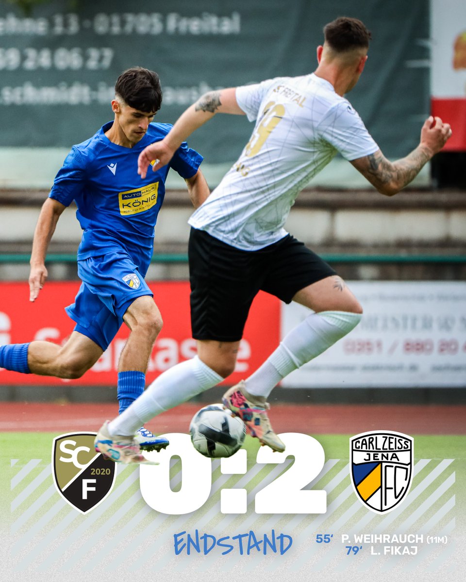 fccarlzeissjena's tweet photo. 𝐄𝐍𝐃𝐒𝐓𝐀𝐍𝐃
Nach 90 Minuten gewinnen wir auch dieses Testspiel der Sommervorbereitung.
Patrick Weihrauch per Elfmeter und Ledjon Fikaj erzielen die Tore für unseren FCC.
#FCC #SCFFCC #MehrAlsFußball #fccarlzeissjena https://t.co/Ekj1dEaG4b