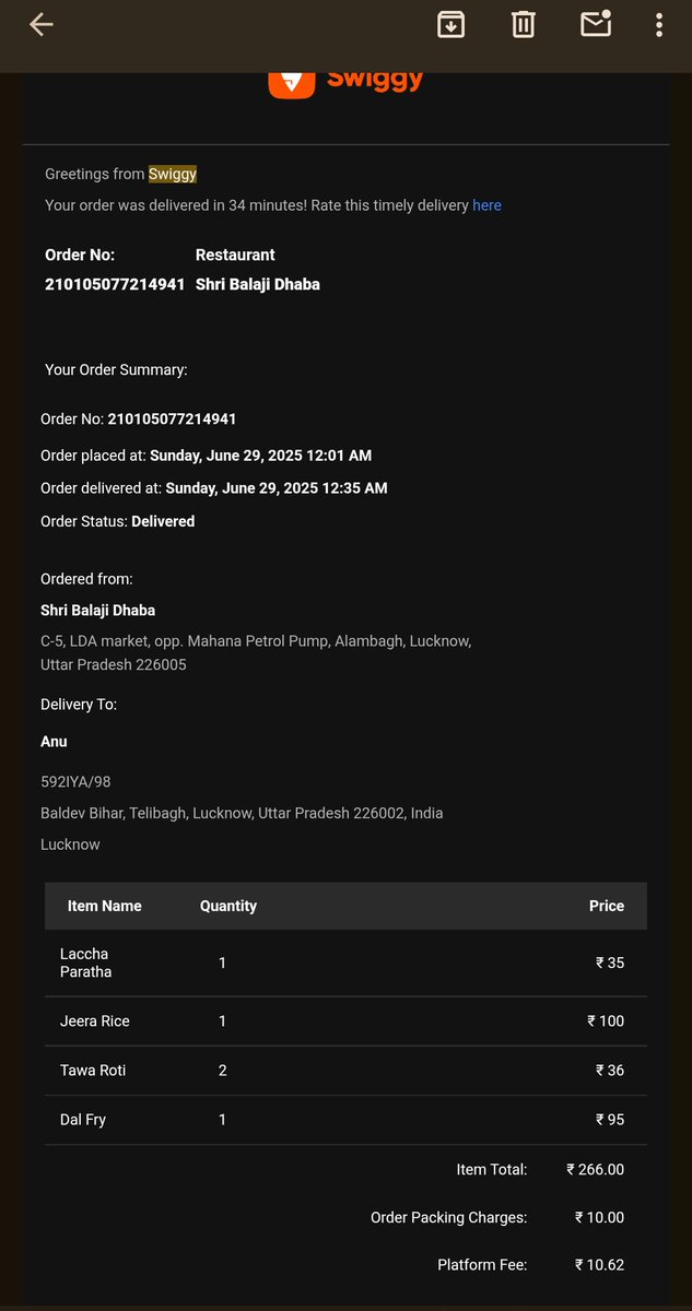 HarshAw38408575's tweet image. Hey @Swiggy,
I just received my order and a few items are missing. This is seriously disappointing — I paid for everything and expected it all. Please fix this ASAP.
Your agents saying the rating is the only solution 🤣
#Swiggy #OrderIssue #MissingItems

Order No. 210105077214941
