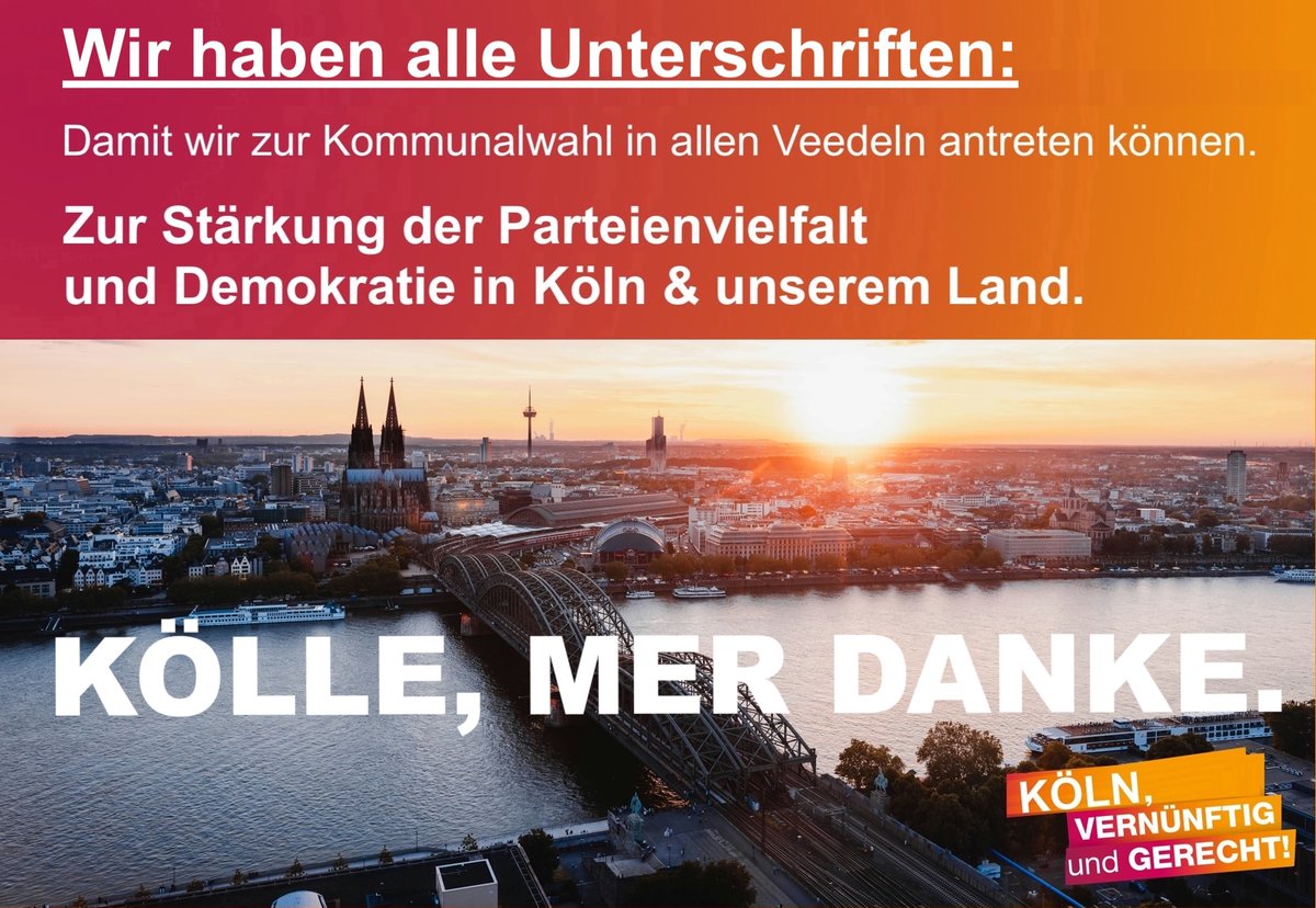 150% geliefert: Über sage und schreibe 2000 Unterschriften haben wir in den letzten Wochen von Euch bekommen. Damit kann das BSW bei der Kommunalwahl in allen 86 Veedeln antreten.

Ganz Köln wünscht sich den Einzug von Vernunft &amp; Gerechtigkeit in die Kölner Rathäuser. Danke!💯✅