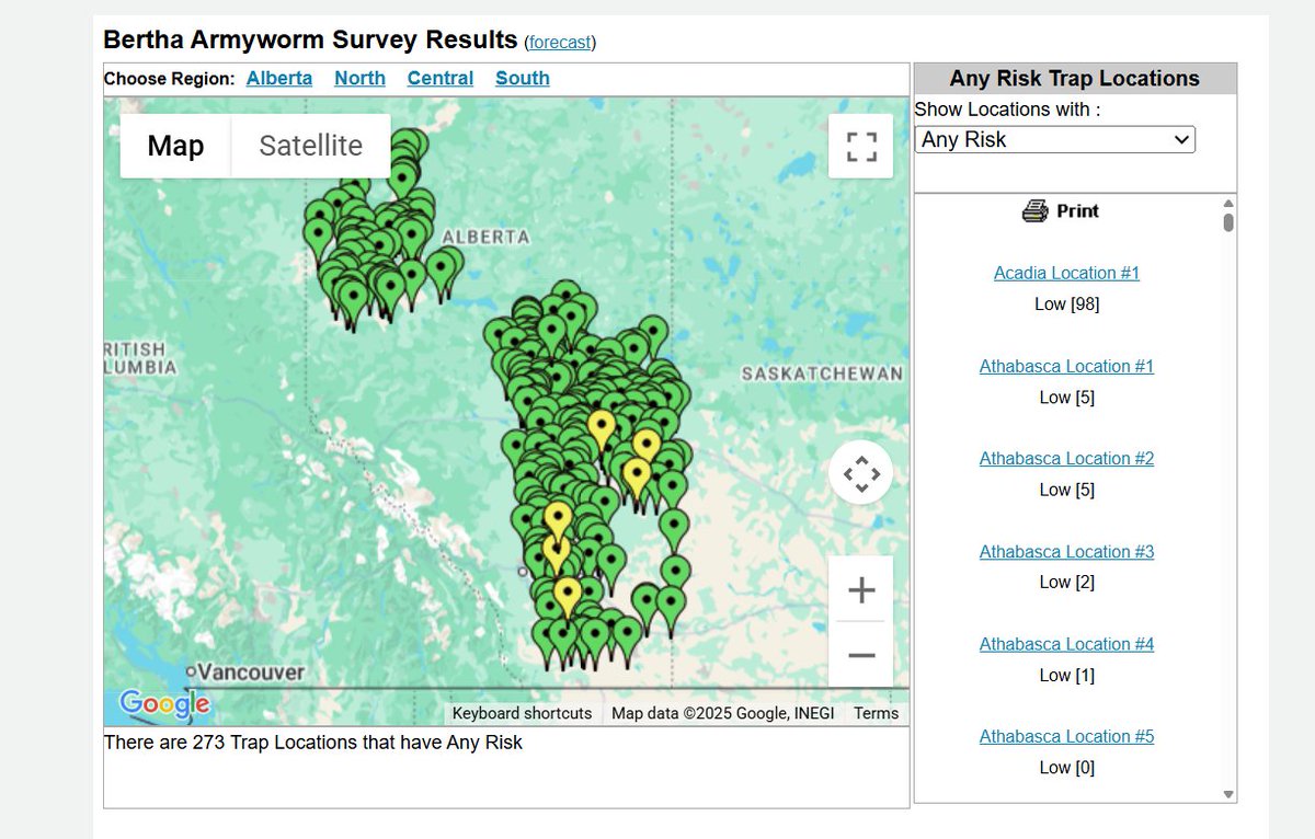 Nemandatode's tweet photo. Also wanted to take a moment and say a HUGE thank you to all of the volunteers contributing to the Alberta Ag maps... You folks are all amazing! Almost 300 traps out for bertha armyworm across the province, truly amazing!

#westcdnag https://t.co/1kqXFM9SEW