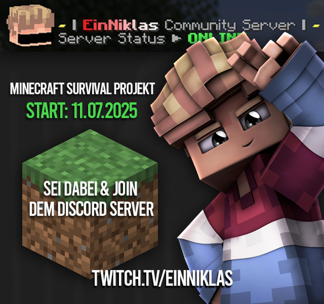 EinNiklas's tweet photo. Der Minecraft Community Survival Server startet heute!

https://t.co/eZxHTEw3tK https://t.co/rrrL022IDG