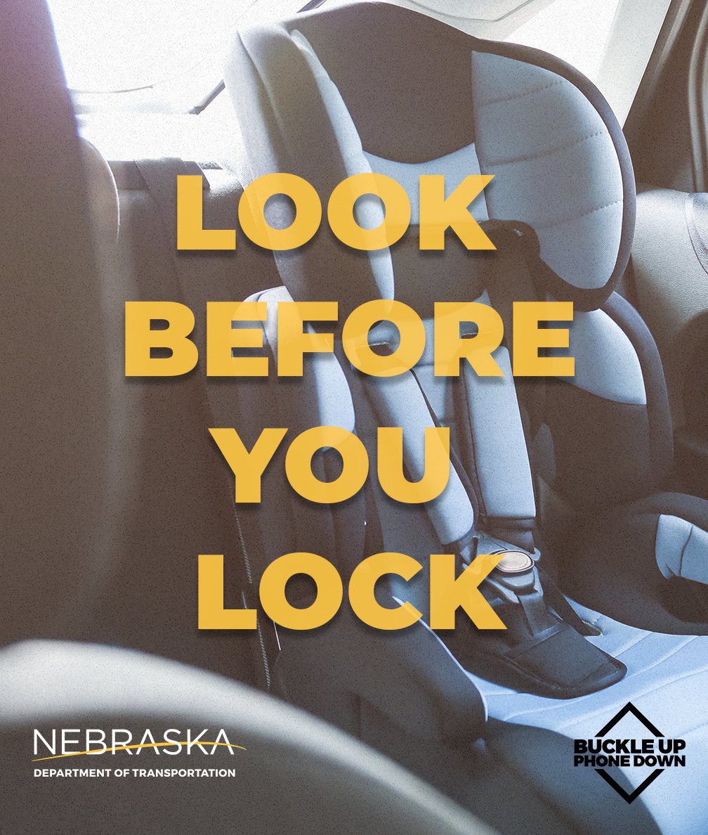 NebraskaDOT's tweet image. Even in temperatures as low as 60°F, the inside of a car can overheat quickly
Every time you park remember: Stop. Look. Lock.
These three simple steps can make all the difference in preventing deaths in hot cars.
