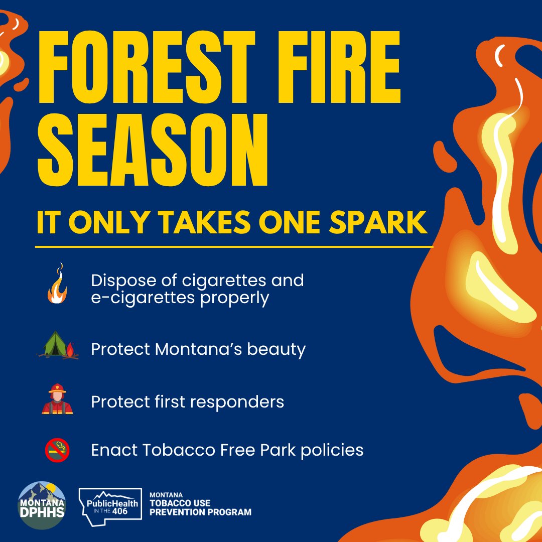 Every year in Montana, cigarette butts ignite wildfires that threaten our forests, wildlife, and communities. A single smoldering cigarette can quickly escalate into a destructive wildfire, often going unnoticed until it’s too late. Tobacco-free policies do more than protect
