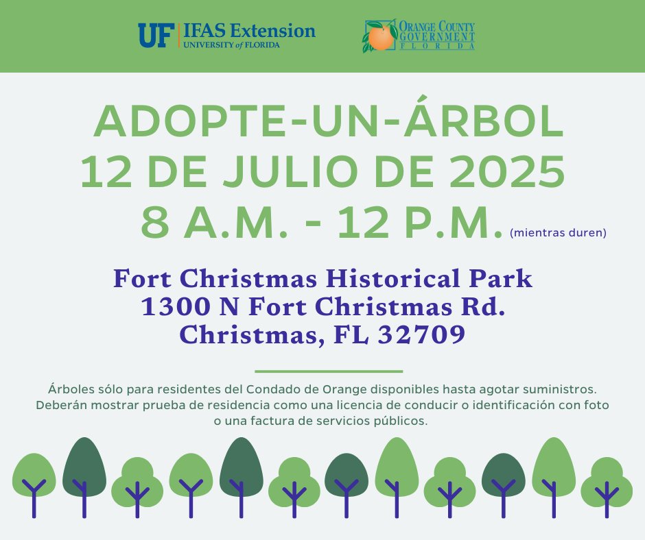Orange County Parks and Recreation (@orangecoparksfl) on Twitter photo ๐ณ Our <a href="/OrangeCoFL/">Orange County FL</a> @IFASExtCentral will host an #AdoptATree event in District 5 at <a href="/OrangeCoParksFL/">Orange County Parks and Recreation</a> #FortChristmasPark, on Sat. 7/12, 8am-noon! A variety of trees will be available. Proof of county residency required.
๐ bit.ly/4heNuav
<a href="/orlandosentinel/">Orlando Sentinel</a> <a href="/oclslibrary/">OCLS</a> ๐ณ Our <a href="/OrangeCoFL/">Orange County FL</a> @IFASExtCentral will host an #AdoptATree event in District 5 at <a href="/OrangeCoParksFL/">Orange County Parks and Recreation</a> #FortChristmasPark, on Sat. 7/12, 8am-noon! A variety of trees will be available. Proof of county residency required.
๐ bit.ly/4heNuav
<a href="/orlandosentinel/">Orlando Sentinel</a> <a href="/oclslibrary/">OCLS</a>