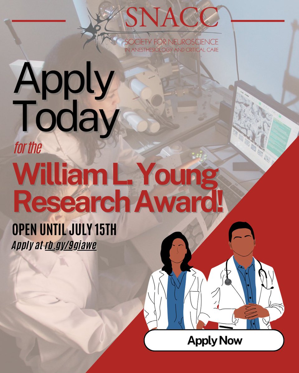 SNACCNeuro's tweet image. 🚨Deadline 7/15! Apply for the William L. Young Neuroscience Research Award & secure $10k to power your next big idea. SNACC members who are fellows or junior faculty at the time of application are eligible. ow.ly/QibY50WircN