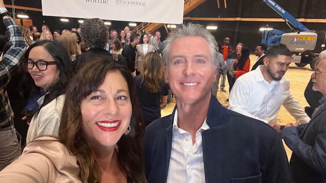 VP of FLICS Cassandra Hesseltine sharing a moment with Governor Newsom, excited to start working on expanding California's film and television production opportunities.