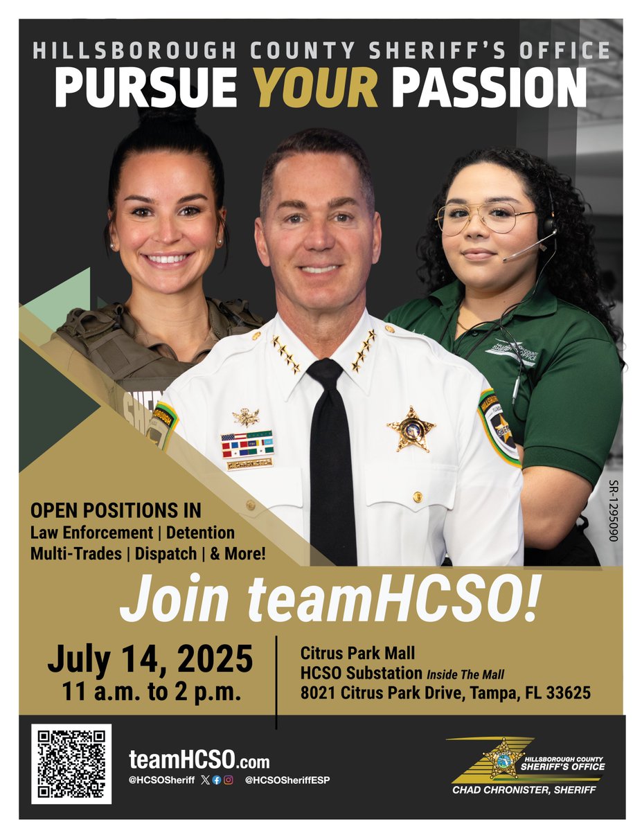 HCSOSheriff's tweet image. Interested in becoming a part of the #teamHCSO family? Currently, we have multiple open positions available in:
🚔Law enforcement
🚨Dispatch
📱Social media
☎️Dispatch
...and other multi-trade areas.
Want to learn more? We have an event!
✔️Where? HCSO Substation (inside Citrus…