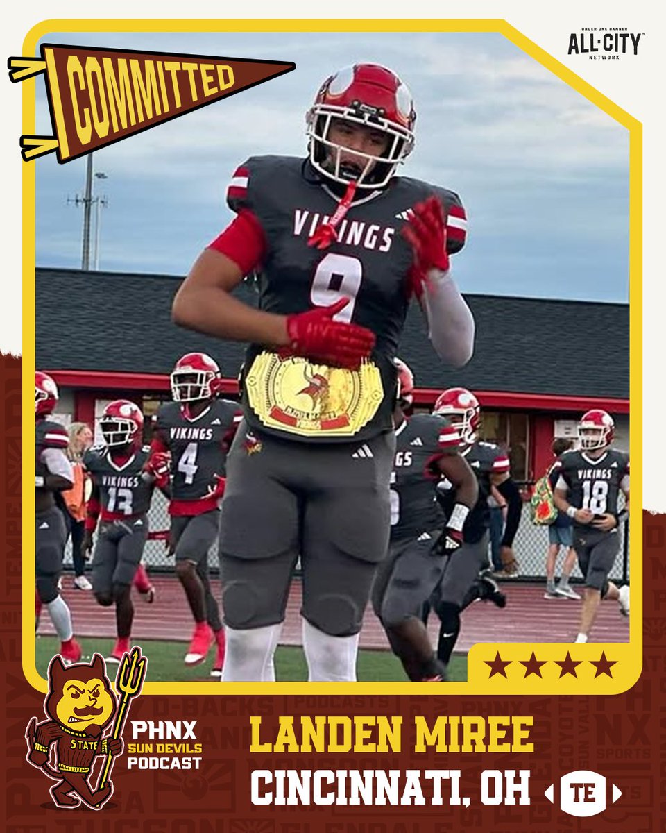 BREAKING: Class of 2026 TE Landen Miree has committed to Arizona State 🔱 

Miree is rated a 4 ⭐️ by Rivals. The 6'4 commit chose ASU over Florida State, Baylor and several others.