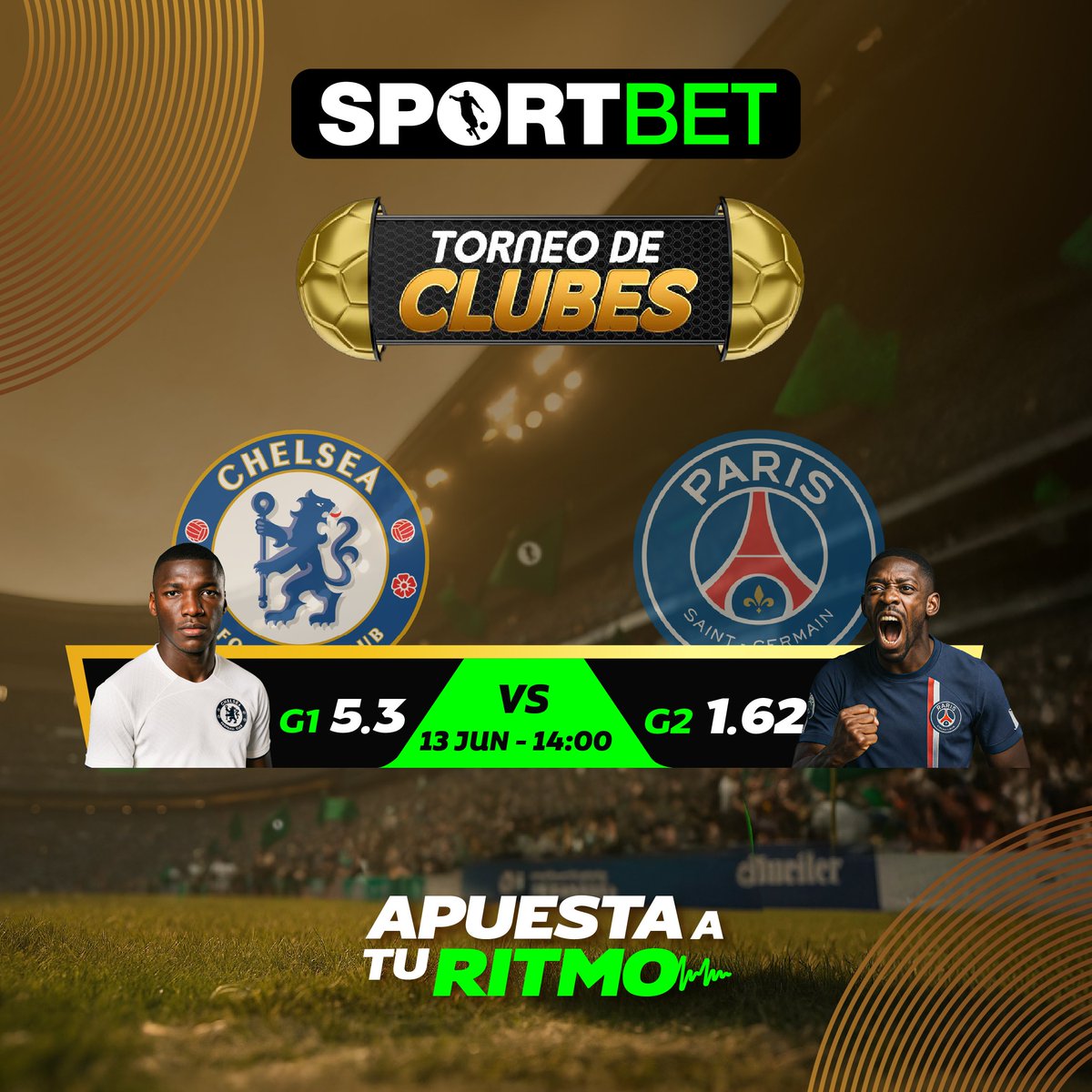 ¡Domingo de Final de Mundial de Clubes!
Sin Pacho, pero con Moisés Caicedo presente, PSG y Chelsea se enfrentan por el título. 
¡Pronostica y Gana con Sportbet!