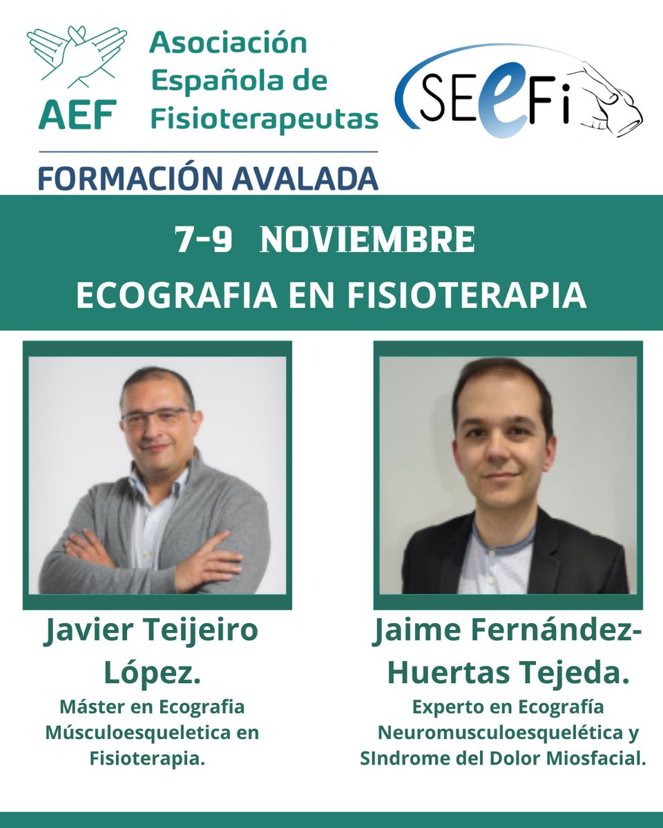 🎓 Curso Ecografía en Fisioterapia - Nivel Básico en Madrid, 7-9 Nov 
Aprende con expertos y mejora tu práctica clínica.
Plazas limitadas, inscríbete ahora 👉bit.ly/4lGMgrm
#EcografíaEnFisioterapia #FormaciónPresencial #Fisioterapia #CursoAEF <a href="/_SEEFi/">SEEFi</a>