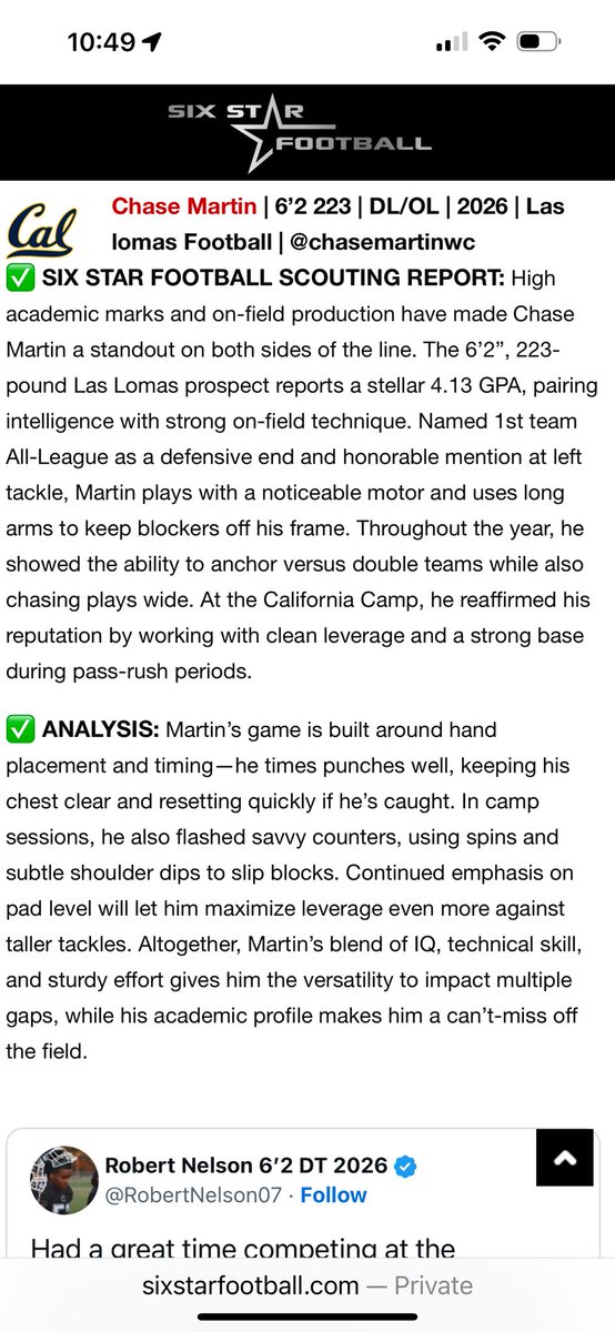chasemartinwc's tweet image. Can’t thank @sixstarfootball enough for the write up! @CoachLongero @CoachHefNCSA @ZNinekirk @mmcgli1 @AustenJacobs @CoachMachadojr @CoachRocket73 @CoachJacobsD @Sean_Reeder @coachDjackson1 @CoachJanecek @WPlemons @Coach_CoombsUCD @T_Finau92 @browning_coach