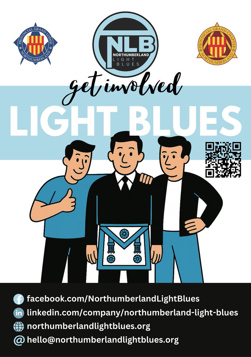 NlandLightBlues's tweet photo. 👋 New to Freemasonry in Northumberland?
Discover events, support &amp; a welcoming network with the Northumberland Light Blues 💡🔵
Get involved today ⬇️
🌐 https://t.co/EnnuVqn4a3
📩 hello@northumberlandlightblues.org
#Freemasonry #LightBlues https://t.co/ICx1rcaX8C