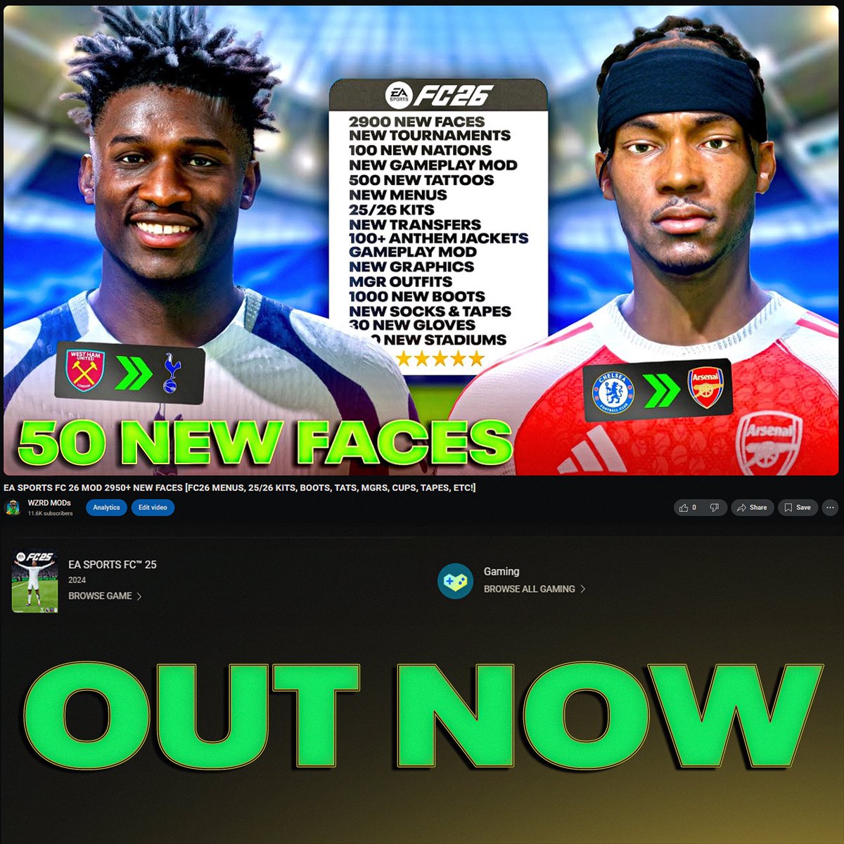 WZRD MODs (@wzrdmod) on Twitter photo still on the #fc26 hype train! with over 2950 new faces in our mod and 600 new tattoos, new menus, new ratings, new transfers etc!
swipe to see more screenshots of the mod !
out now on youtube!😈⤵️
youtu.be/AtoVoF8Tqlw?si… still on the #fc26 hype train! with over 2950 new faces in our mod and 600 new tattoos, new menus, new ratings, new transfers etc!
swipe to see more screenshots of the mod !
out now on youtube!😈⤵️
youtu.be/AtoVoF8Tqlw?si…
