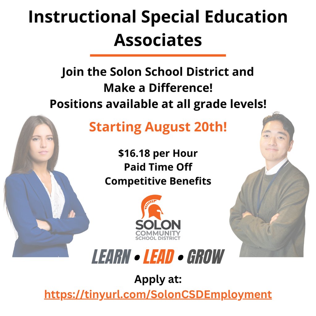 Join the Solon CSD Team!  Associate positions starting August 20th!  Apply at tinyurl.com/SolonCSDEmploy…