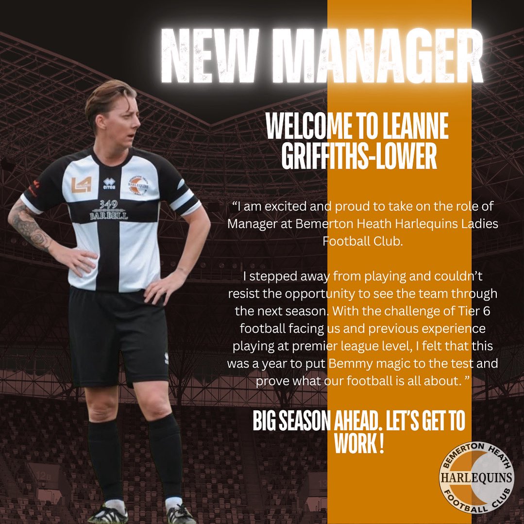 🚨 ANNOUNCEMENT - We’re delighted to welcome Leanne Griffiths-Lower as the new Bemerton Heath Harlequins Ladies Manager  ⚽️🟠⚫️