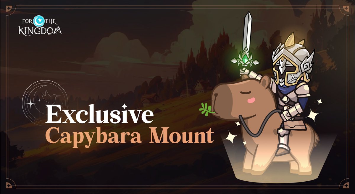 4thekingdom_xyz's tweet photo. To close off this update, we're super excited to announce an exclusive in-game event: THE QUEST FOR CAPYBARA 🤩 ✨

Complete 4 time-sensitive quests across the Outer World (these quests unlocks after completing the 1st quest in each kingdom)

❄️ Stillness Beneath the Snow
🌫️ Echoes of the Flow
🔥 The Ember Buried Deep
🌲 The Grove Remembers

and receive 4 unique fragments to craft our exclusive Mount - the Ancient Capybara. 🤩 ✨

These quests run until 14:00 UTC, 10th August - so make sure to complete them before the deadline. This is your only chance to obtain the unique mount.

This event will have it's own separate announcement, so stay tuned!