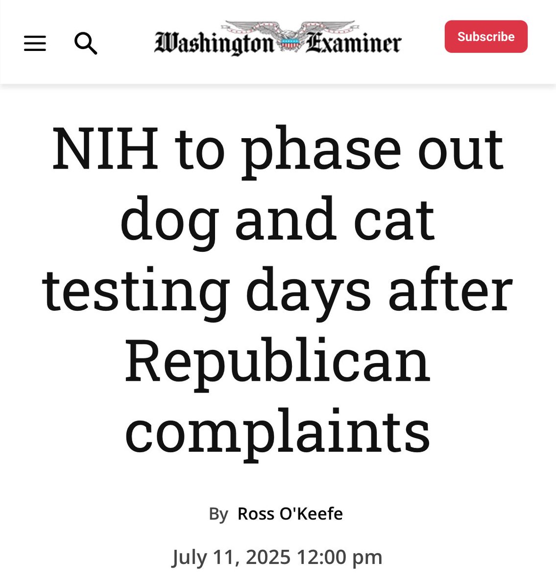 White Coat Waste (@whitecoatwaste) on Twitter photo WCW Prez: “Just 48 hours after Congress grilled <a href="/NIHDirector_Jay/">Jay Bhattacharya, MD, PhD</a> using exclusive White Coat Waste investigations, the NIH now says it will phase out dog and cat labs—a stunning reversal triggered by pressure from our relentless campaign”
📰NIH to phase out dog and cat testing WCW Prez: “Just 48 hours after Congress grilled <a href="/NIHDirector_Jay/">Jay Bhattacharya, MD, PhD</a> using exclusive White Coat Waste investigations, the NIH now says it will phase out dog and cat labs—a stunning reversal triggered by pressure from our relentless campaign”
📰NIH to phase out dog and cat testing