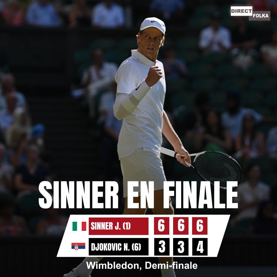 🚨Jannik Sinner s’impose contre Novak Djokovic et atteint la cinquième finale de sa carrière en Majeur. 🇮🇹